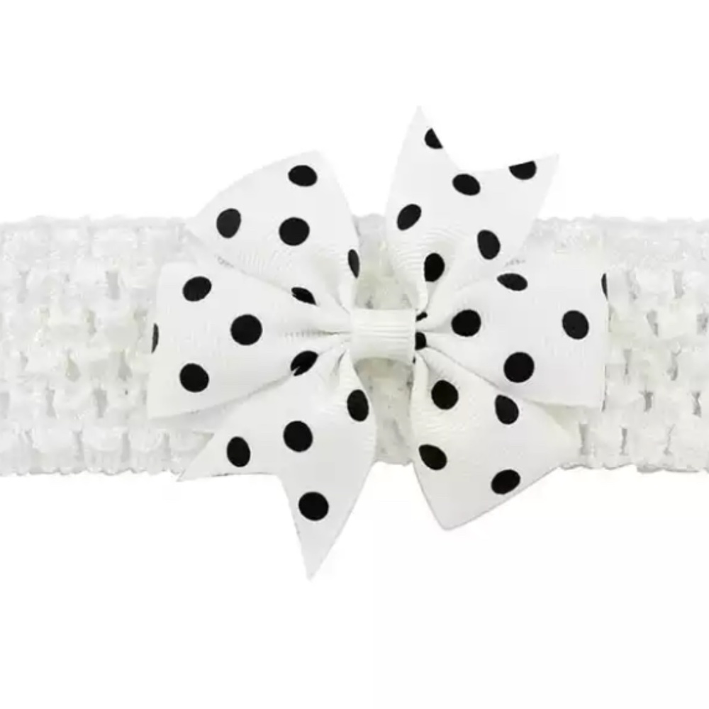 White Polka Dot Ribbon Bow With Elastic HairBand-Dual-use Hair Clip…